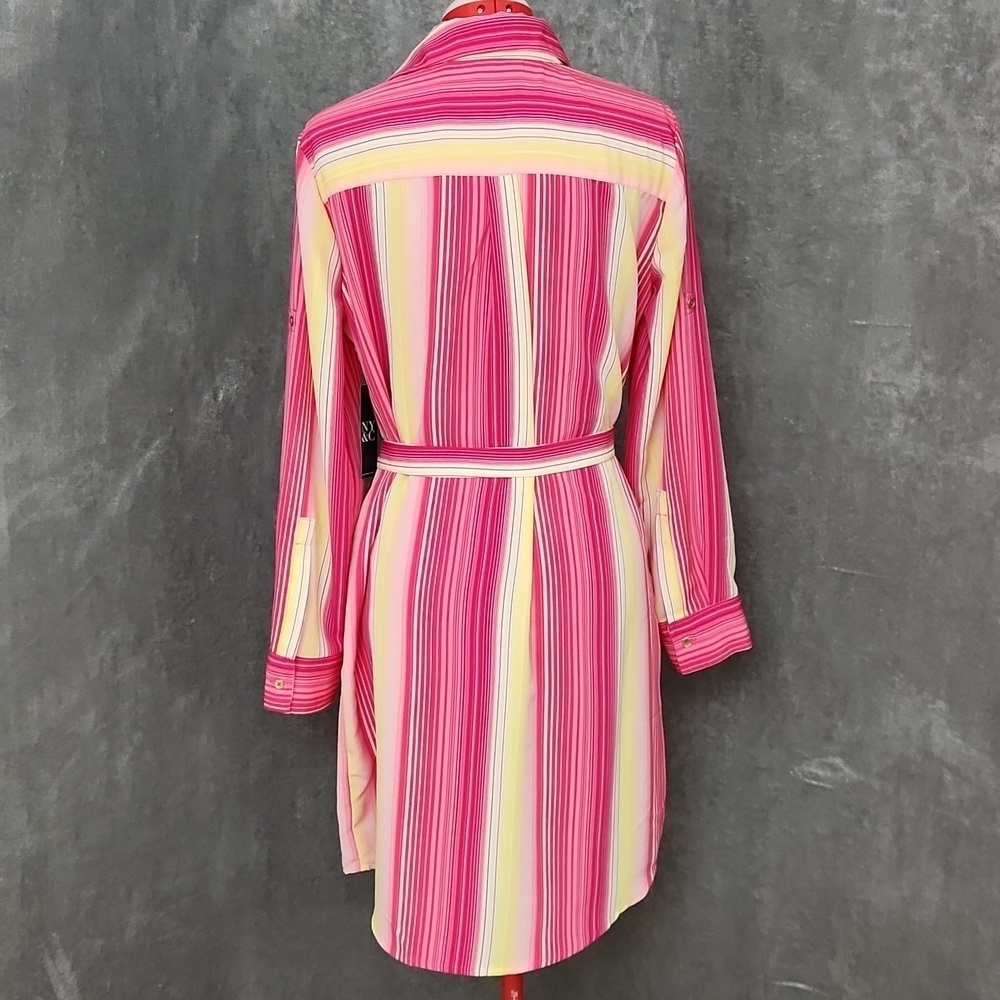 NWT New York & co pink yellow stripped collared dress - Picture 2 of 11